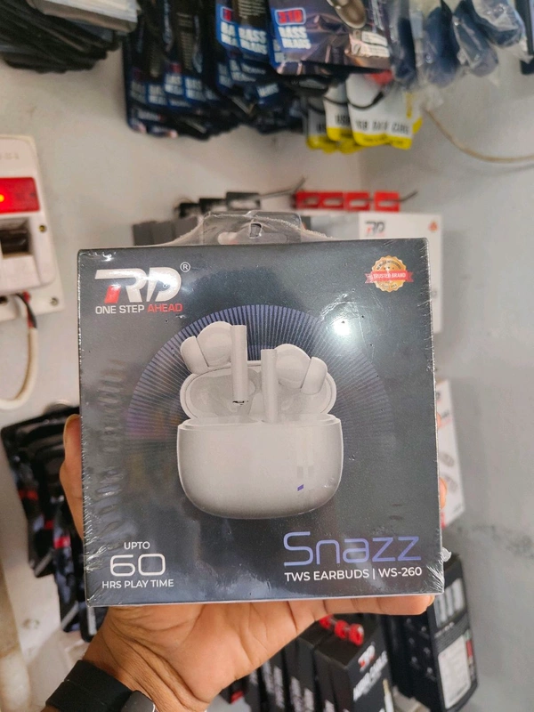 RD SNAZZ TWS EARBUDS WS-260. PLAY TIME UPTO 60 HRS  - White