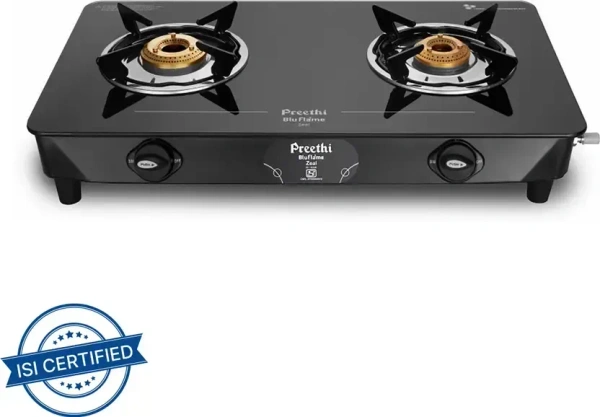 Preethi Zeal 2 Burner (ISI Approved) Glass Manual Gas Stove  (2 Burners)  GTS-412