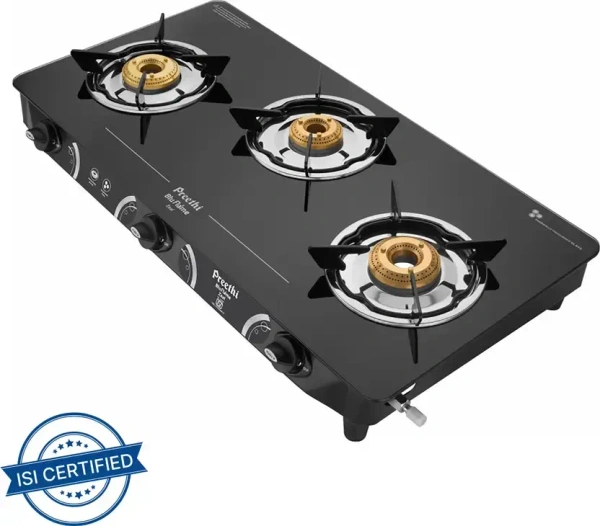 Preethi Zeal 3 Burner (ISI Approved) Glass Manual Gas Stove  (3 Burners)  GTS-410