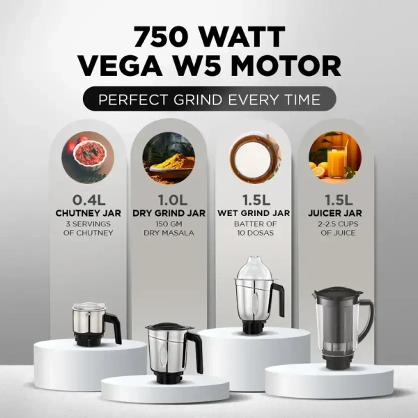 Preethi Galaxy Plus 750 W Mixer Grinder  (MG 250 | 4 Jars | Black) MG-250