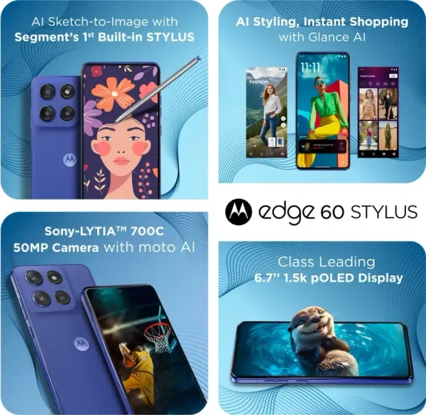 Motorola Edge 60 Stylus 5G (Pantone Surf The Web, 256 GB, 8 GB RAM)