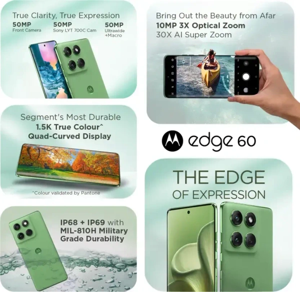 Motorola Edge 60 5G (Pantone Shamrock, 12GB RAM, 256GB Storage)