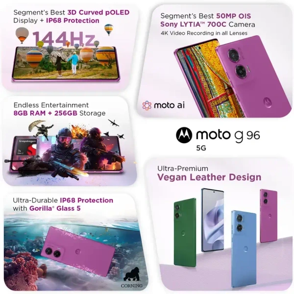 Motorola G96 5G (Cattleya Orchid, 8GB RAM, 256GB Storage)