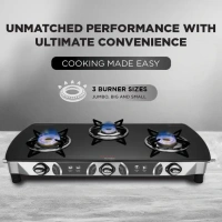 Preethi Blu Flame Blaze Glass Manual Gas Stove  (3 Burners)  GTS-117