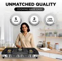 Preethi Blu Flame Blaze Glass Manual Gas Stove  (3 Burners)  GTS-117