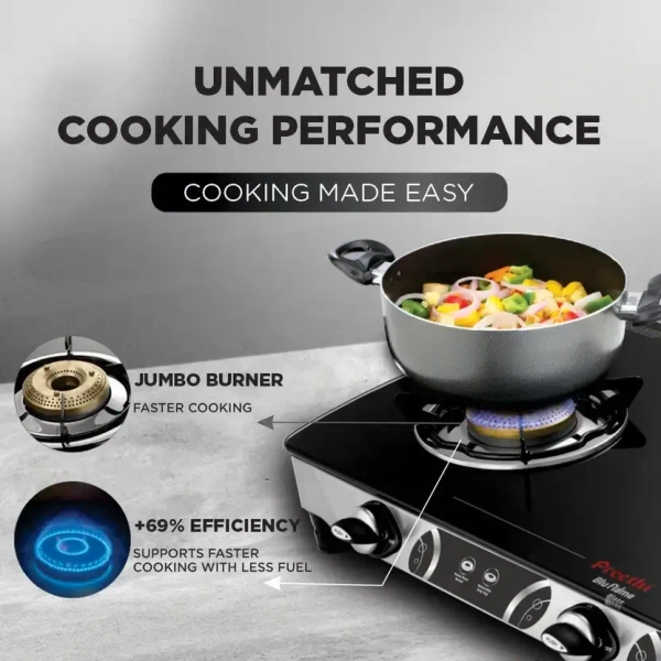Preethi Blu Flame Blaze Glass Manual Gas Stove  (3 Burners)  GTS-117