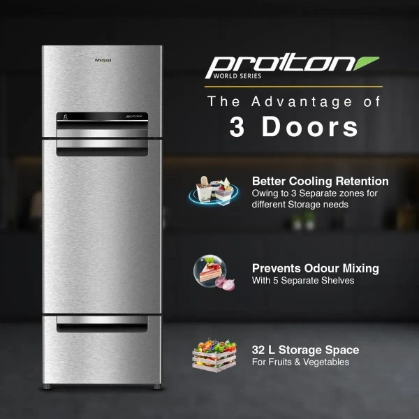 Protton 215L Frost Free Three Door Refrigerator - Radiant Steel  22164