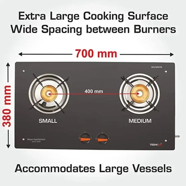 Vidiem Air Plus 2 Burner Glass Manual Hob  (2 Burners)