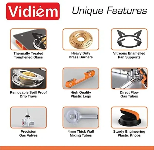 Vidiem Air Plus 2 Burner Glass Manual Hob  (2 Burners)