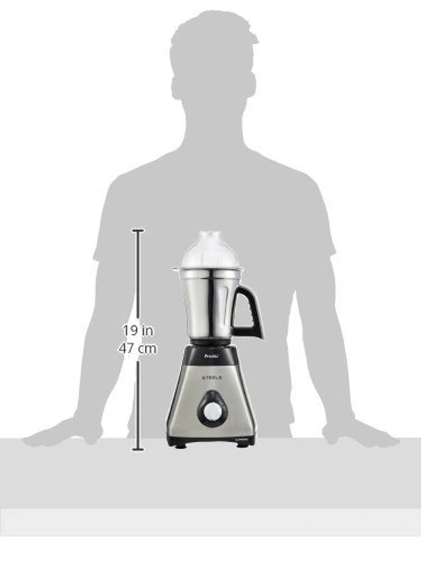 Preethi Steel Supreme MG-208 mixer grinder, 750 watt (Silver/ Black), 4 jars - Super Extractor juicer Jar, Vega W5 motor with 5yr Warranty & Lifelong Free Service  MG-208