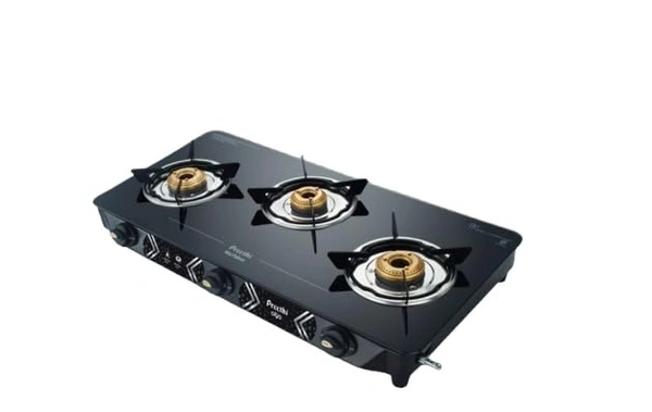 Preethi Alya 3 Burner Glass Top Gas Stove | 5-Year Warranty on Glass & Burners | ISI Certified | GTS-413