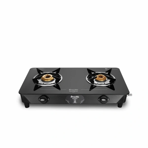 Preethi Blu Flame Zeal Plus Glass Top 2-Burner Manual Gas Stove (Black) (ISI Certified)  GTS-408