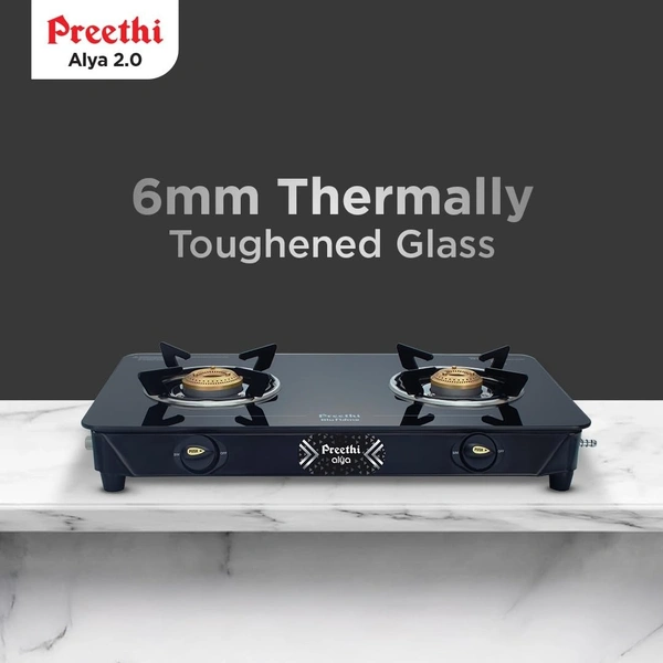 Preethi Alya 2 Burner Glass Top Gas Stove | 5-Year Warranty on Glass & Burners | ISI Certified Visit the Preethi Store  GTS-411