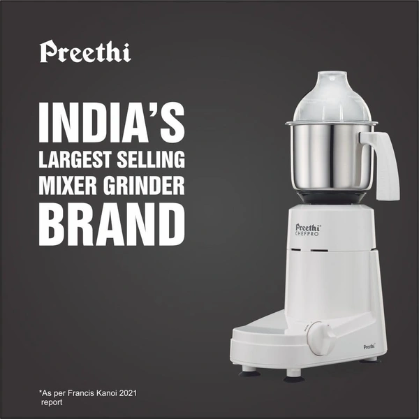 Preethi Chef Pro Mixer Grinder, 750 watt, 3 Jars, White  MG-128