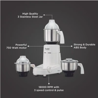 Preethi Chef Pro Mixer Grinder, 750 watt, 3 Jars, White  MG-268