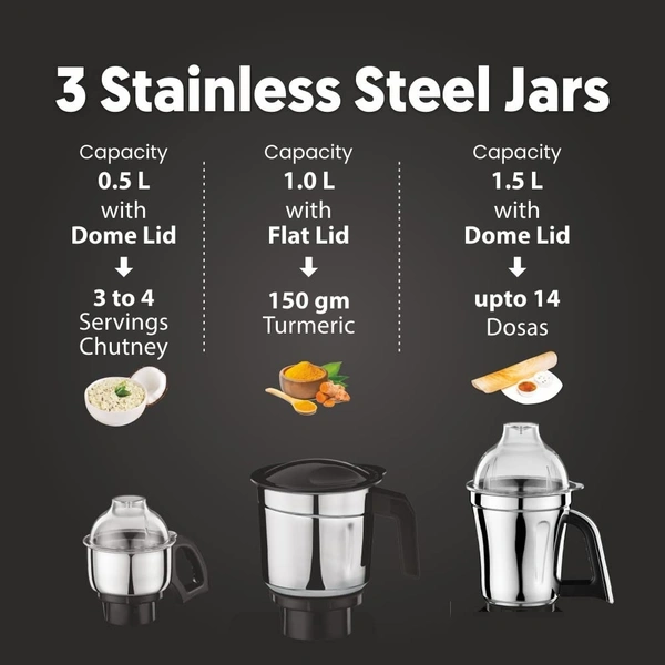 Preethi Taurus Pro MG-256 | 1000 Watt Mixer Grinder | 3 Jars | Black | 2-Year Warranty | Lifelong Free Service  MG-256  