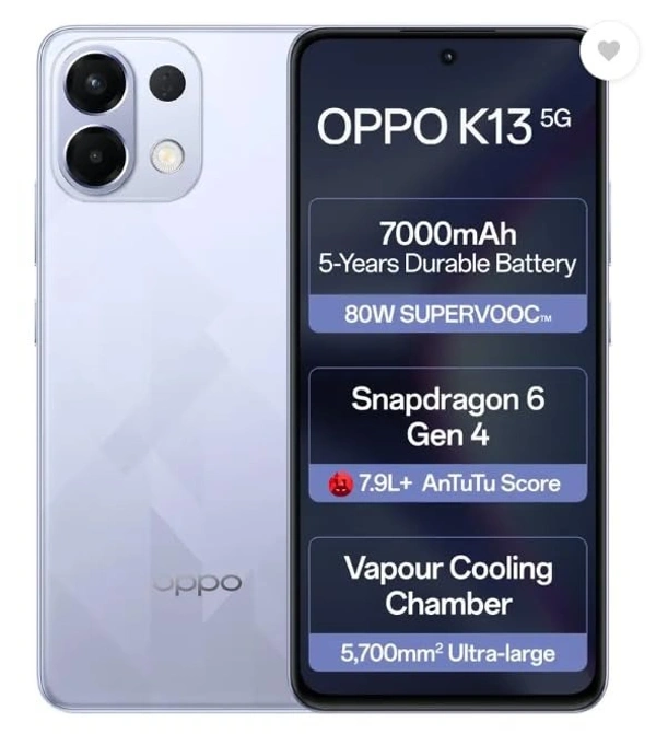 OPPO K13 5G with 7000mAh and 80W SUPERVOOC Charger in-The-Box, ICY Purple (8GB, 128GB)