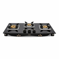 Vidiem AIR GOLD 3 Burner Gas Stove | 8mm Toughened Glass Top | Brass Burners | Spill-Proof Drip Trays | Jumbo Burner | Lifetime Glass Warranty 