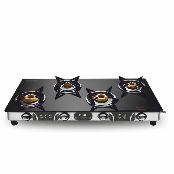 Preethi Blu-Flame Stainless Steel Jumbo Max Glass Top LPG Gas Stove with 4 Burner (Multicolour) (ISI Certified), Standard, GTS 118 Open  GTS-118  