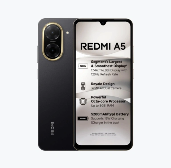 Redmi A5 (Just Black, 4GB RAM 128GB Storage) | Royale Design |