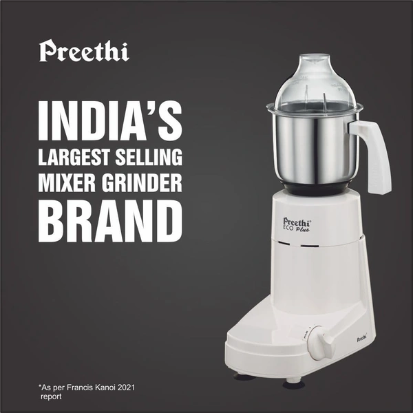 Preethi Eco Plus Mixer Grinder for Kitchen|750 Watt Mixie, 4 jars|Super Extractor juicer Jar| 2 Year Product Warranty| White   MG-157