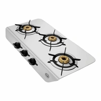 Preethi Stylo Steel 3 Burner Gas Stove |Curved & Sleek design| Heavy Brass Burner| Ant Guard Jet | Removable Drip Tray  SSGS-011