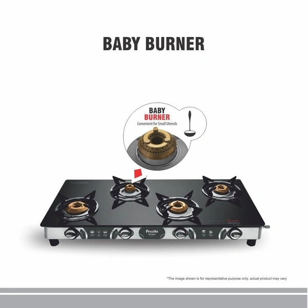Preethi Blu-Flame Stainless Steel Jumbo Max Glass Top LPG Gas Stove with 4 Burner (Multicolour) (ISI Certified), Standard, GTS 118 Open  GTS-118  
