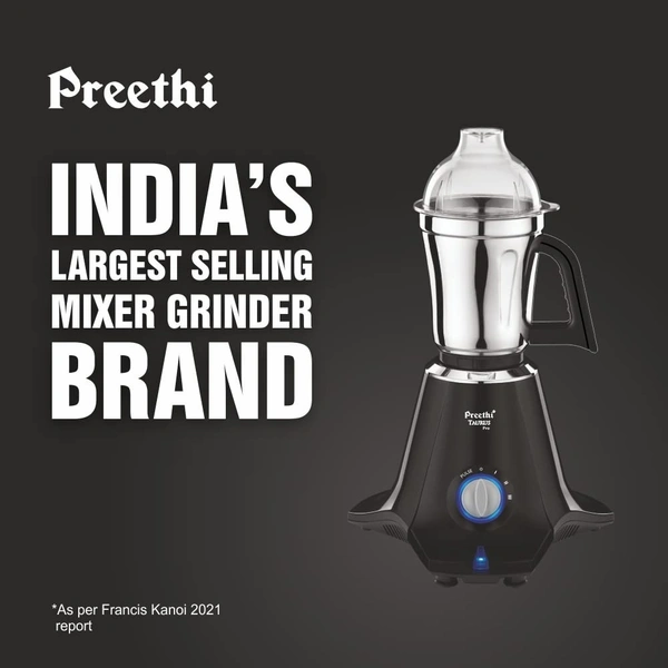 Preethi Taurus Pro MG-256 | 1000 Watt Mixer Grinder | 3 Jars | Black | 2-Year Warranty | Lifelong Free Service  MG-256  