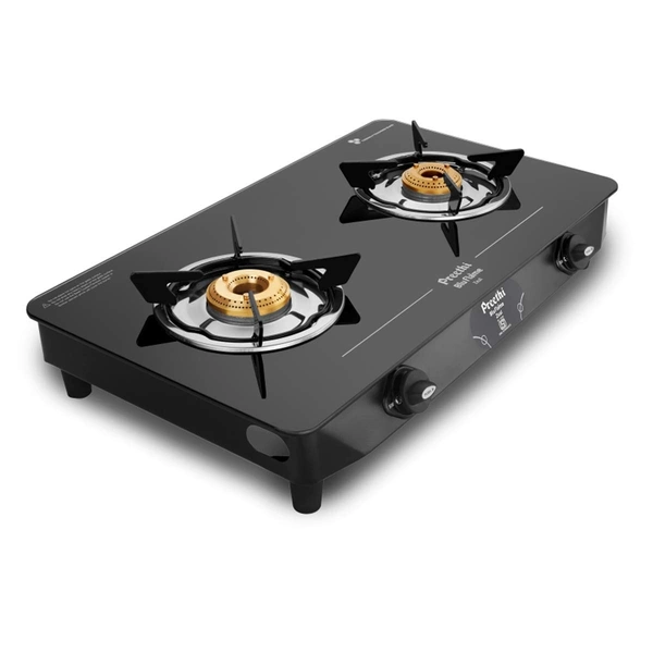 Preethi - GTS123 Zeal glass top 2 burner gas stove, Manual Ignition, Black (ISI Certified)  GTS-123