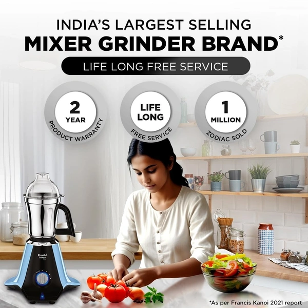 Preethi Taurus Pro Mixer Grinder for Kitchen, 3 Jars 1000 Watt Mixie, Dry and Wet Grinder Jar, 2 Year Warranty, Blue-Black, (Mg-259) Plastic  MG-259