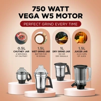  Preethi Zodiac Stardust Mixer Grinder for Kitchen, 5 Jars 750 Watt Mixie (3 Stainless steel Jars +1 Juicer Jar+1 Master Chef Plus Food processor Jar),...   MG-265