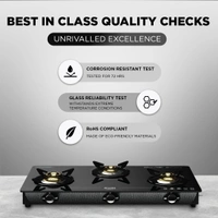 Preethi Valentino glass top 3 burner gas stove, Manual Ignition, Black (ISI Approved with Life Time Brand Warranty)  GTS-121
