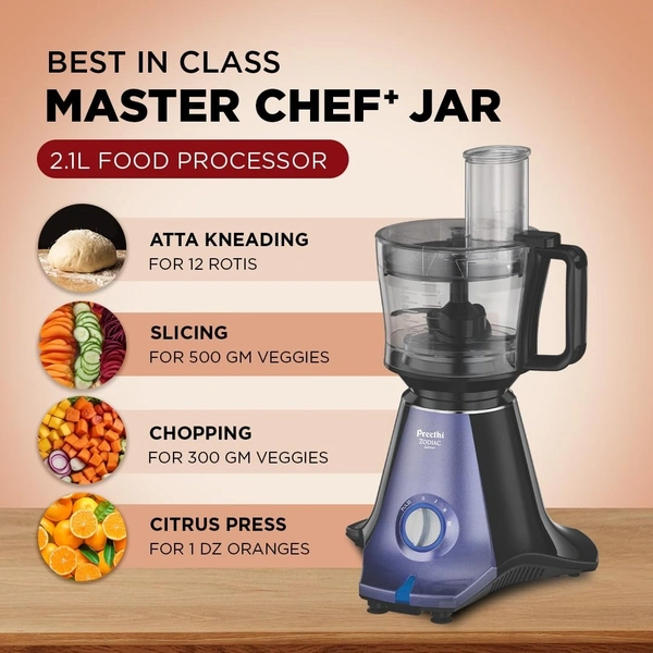  Preethi Zodiac Glitter MG 264, 750 Watt Mixer Grinder, 5 Jars (3 Stainless steel Jars +1 Juicer Jar+1 Master Chef Plus Food processor Jar), Lavender/Black  MG-264  