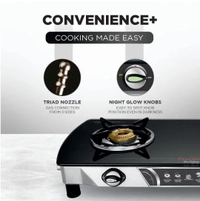 Preethi Bluflame Streak Plus Glass Top 2 Burner Gas Stove, with Jumbo Burner, Manual Ignition, Black   GTS-116