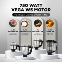  Preethi Zodiac Cosmo MG236 Mixer Grinder 750 watt with 5 Jars Includes Super Extractor juicer Jar & Master Chef + Food Processor Jar, Black MG-236