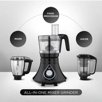  Preethi Zodiac Cosmo MG236 Mixer Grinder 750 watt with 5 Jars Includes Super Extractor juicer Jar & Master Chef + Food Processor Jar, Black MG-236