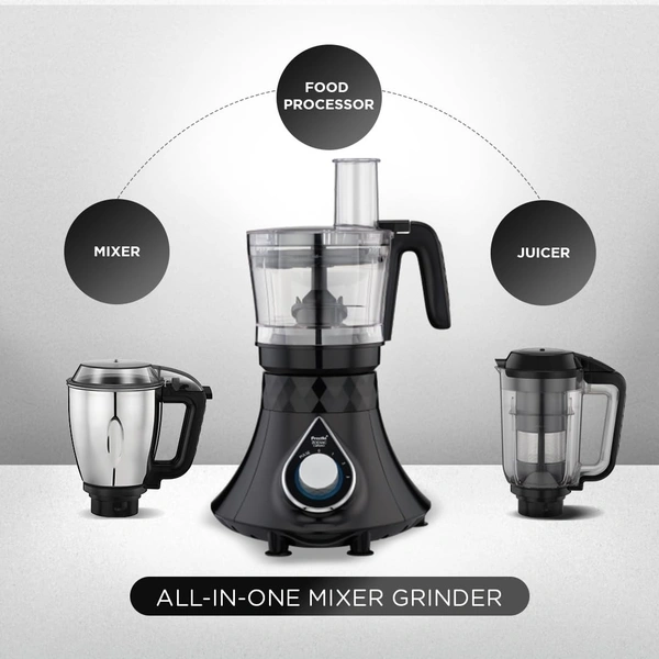  Preethi Zodiac Cosmo MG236 Mixer Grinder 750 watt with 5 Jars Includes Super Extractor juicer Jar & Master Chef + Food Processor Jar, Black MG-236