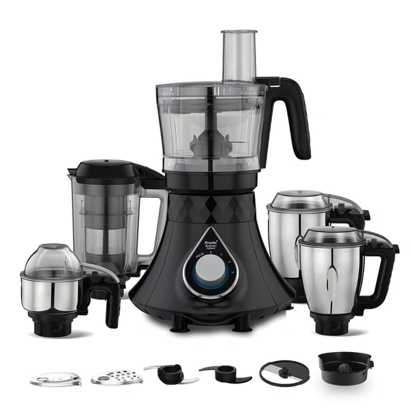  Preethi Zodiac Cosmo MG236 Mixer Grinder 750 watt with 5 Jars Includes Super Extractor juicer Jar & Master Chef + Food Processor Jar, Black MG-236