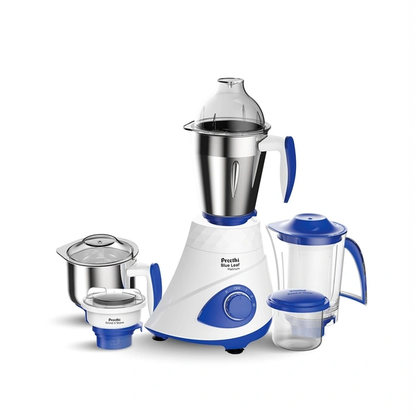  Preethi Blue Leaf Platinum MG 139 mixer grinder, 750 watt, White, 4 jars - Super Extractor juicer Jar & Storage Air-Tight Container, FBT motor with 5yr...  MG-139 