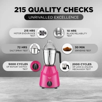 Preethi Galaxy MG225 Mixer Grinder, 750 watt, 3 Jars, Pink/Black (3 Jar)  MG-225