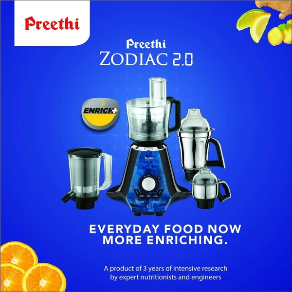  Preethi MG 261 Zodiac Black, 750 Watts, 5 Jars - Masterchef Jar, Super Extractor, 5 Yr Motor Warranty & Lifelong Free service, Black  MG-235