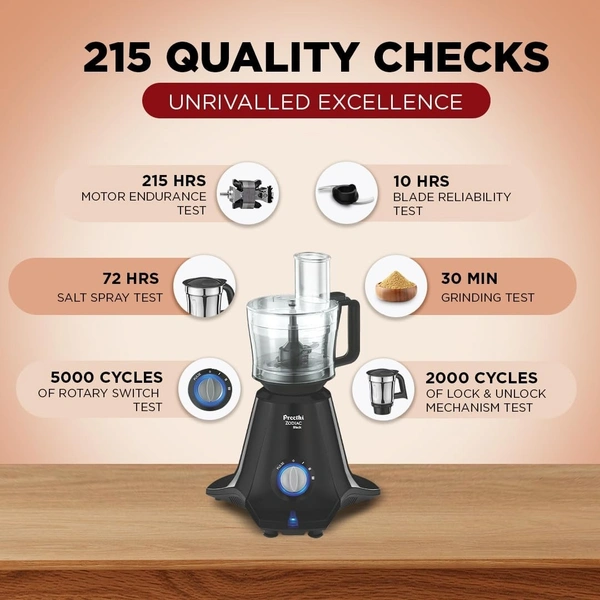 Preethi Zodiac MG-218 mixer grinder, 750 watt, Black/Light Grey, 5 jars - 3 In 1 insta fresh juicer Jar & Master chef food processor Jar, Vega W5 motor with 5yr Warranty & Lifelong Free Service MG-261