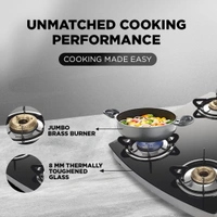 Preethi Blu Flame Jumbo Glass top 4 Burner Gas Stove, Manual Ignition, Black (ISI Certified)   GTS-106