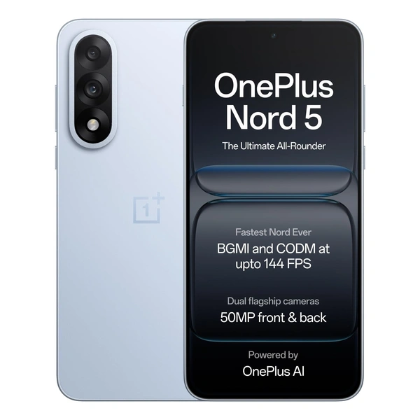 OnePlus Nord 5 | Snapdragon 8s Gen 3 | Stable 144FPS Gaming | Dual 50MP Flagship Camera | Powered by OnePlus AI | 12GB + 256GB | Dry Ice