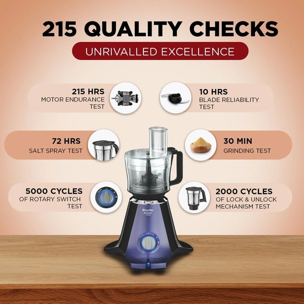  Preethi Zodiac Glitter MG 264, 750 Watt Mixer Grinder, 5 Jars (3 Stainless steel Jars +1 Juicer Jar+1 Master Chef Plus Food processor Jar), Lavender/Black  MG-264  