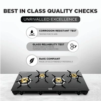 Preethi Luxe Max 4 Burner Glass Top Gas Stove With Driptray Less Infinity Design, With Jumbo Burner, 5 Year Warranty on Glass & Burner, Manual Design, Black  GTS-418  