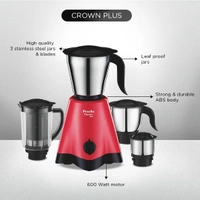 Preethi Crown Plus Mixer Grinder |600 Watt Mixie,4 Jars|Super Extractor Juicer Jar | 5yr Motor Warranty & Lifelong Free Service|White/Purple  MG -258
