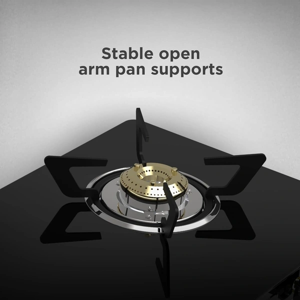 Preethi Luxe 2 Burner Glass Top Gas Stove With Driptray Less Infinity Design, 5 Year Warranty on Glass & Burner, Manual Design, Black  GTS-416