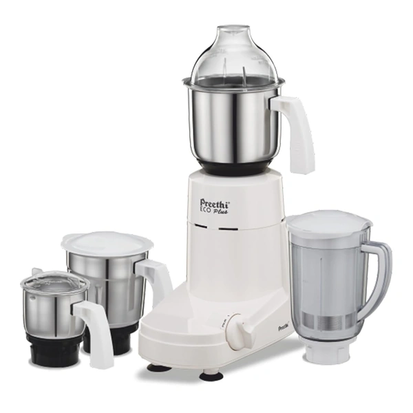 Preethi Eco Plus Mixer Grinder for Kitchen|750 Watt Mixie, 4 jars|Super Extractor juicer Jar| 2 Year Product Warranty| White   MG-157