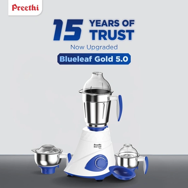  Preethi Blue Leaf Gold MG 150 Mixer Grinder 750 watt, 3 Jars, White  MG-150